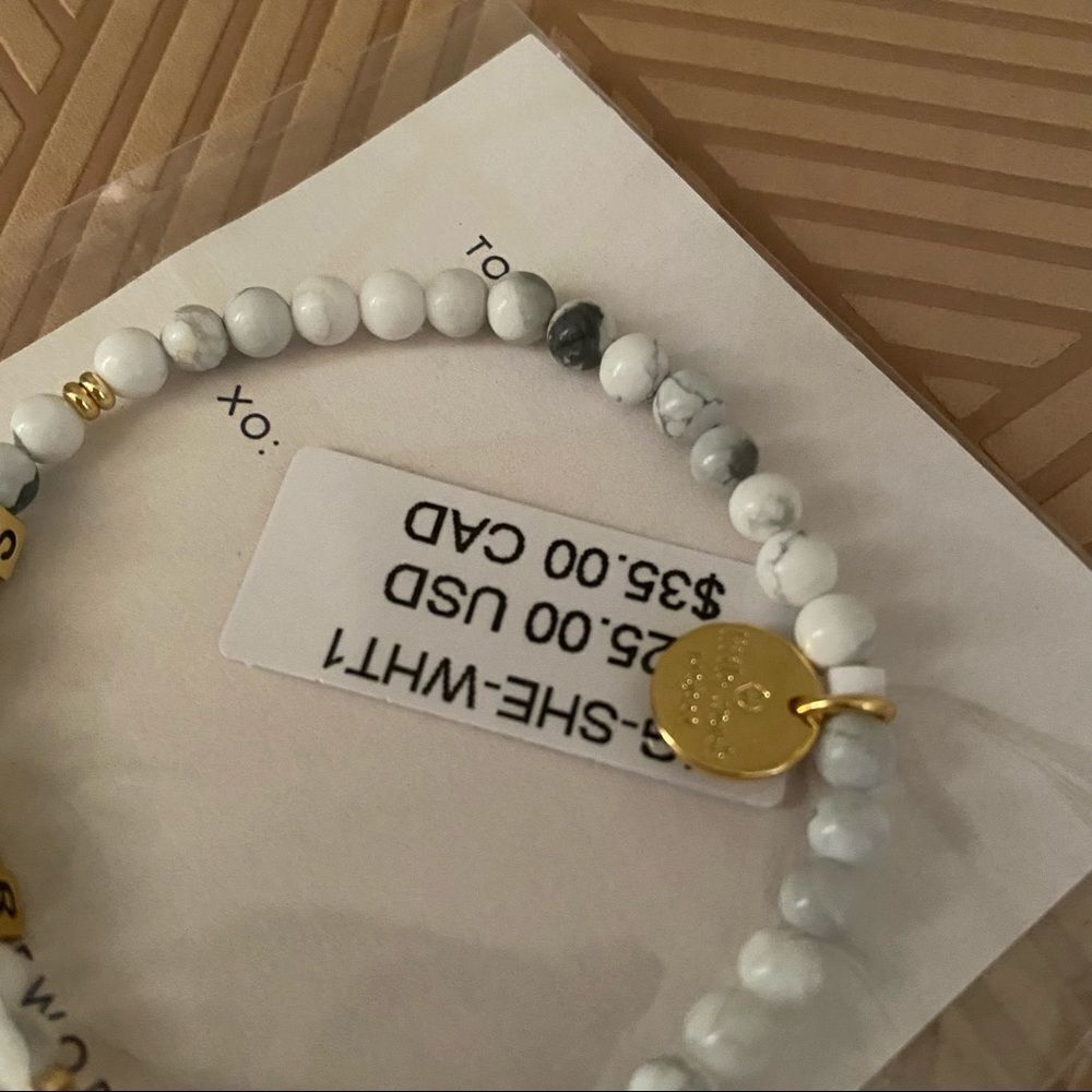 Little Words Project Bracelet She Her Stretch Beaded Gold Marble Neutral Casual - Picture 2 of 5